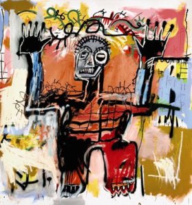 Untitled_acrylic,_oilstick_and_spray_paint_on_canvas_painting_by_--Jean-Michel_Basquiat--,_1981